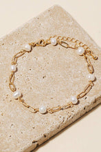 Pearl Station Beaded Chain Bracelet - Gold