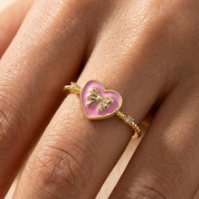 Gold Dipped Enamel Ribbon Bow Heart Ring: BK