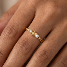 Gold Dipped Cz Pearl Flower Ring: Gold