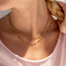 18K Gold PVD Stainless Steel Multi Confetti Chain Necklace: Charm Bar Gold / 16+2"