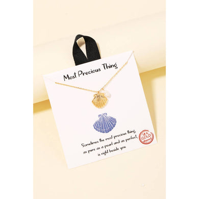 Seashell Clam Pendant Necklace - Gold