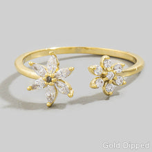 Gold Dipped Cz Double Flower Open Ring: S