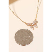 Pave Bow Ribbon Charm Necklace - Silver