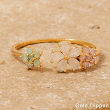 Gold Dipped Cz Flowers Open Band  Ring - Gold