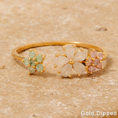 Gold Dipped Cz Flowers Open Band  Ring - Gold