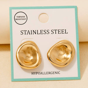 Stainless Steel Oval Bowl Shield Stud Earrings - Gold