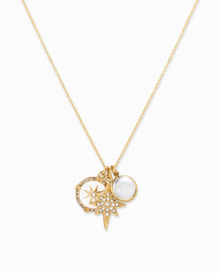 Starburst Triple Charm Pendant Necklace - Gold