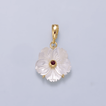 16K Gold Filled 20mm Birthstone CZ Mother of Pearl Flower Snap Drop Pendant | Charms-00965 ~ Charms-00976: April - Diamond