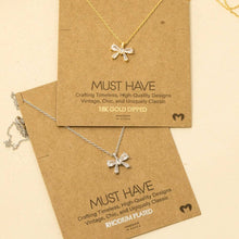 Rhinestone Ribbon Bow Pendant Necklace - Gold