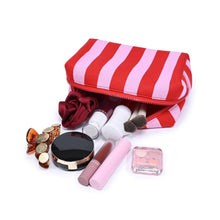 Essential Stripe Cosmetic & Travel Organizer Pouch: Red Pink