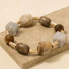 Acrylic Stones And Metallic Tube Beaded Bracelet - Brown