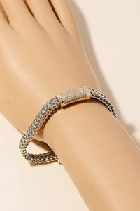 Cz Pave Bar 2 Tone Layered Chains Magnetic Bracelet