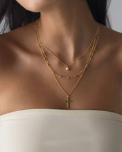 Triple Layered Pearl Cross Necklace