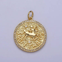 24K Gold Filled Zodiac Sign Birth Star Hammered Round Micro Paved CZ Charm Bar