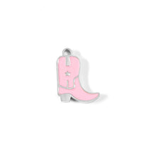 18K Gold PVD Stainless Steel Epoxy Pink Cowgirl Boot Charm Bar - Stainless Steel Silver