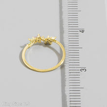 Cz Dual Flower Cluster Open Cuff Ring Gold
