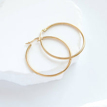18K Gold PVD Stainless Steel Round Tube Hoop Earrings - Stainless / 40mm