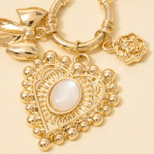 Heart And Ribbon Bow Pendants Chain Necklace - Gold