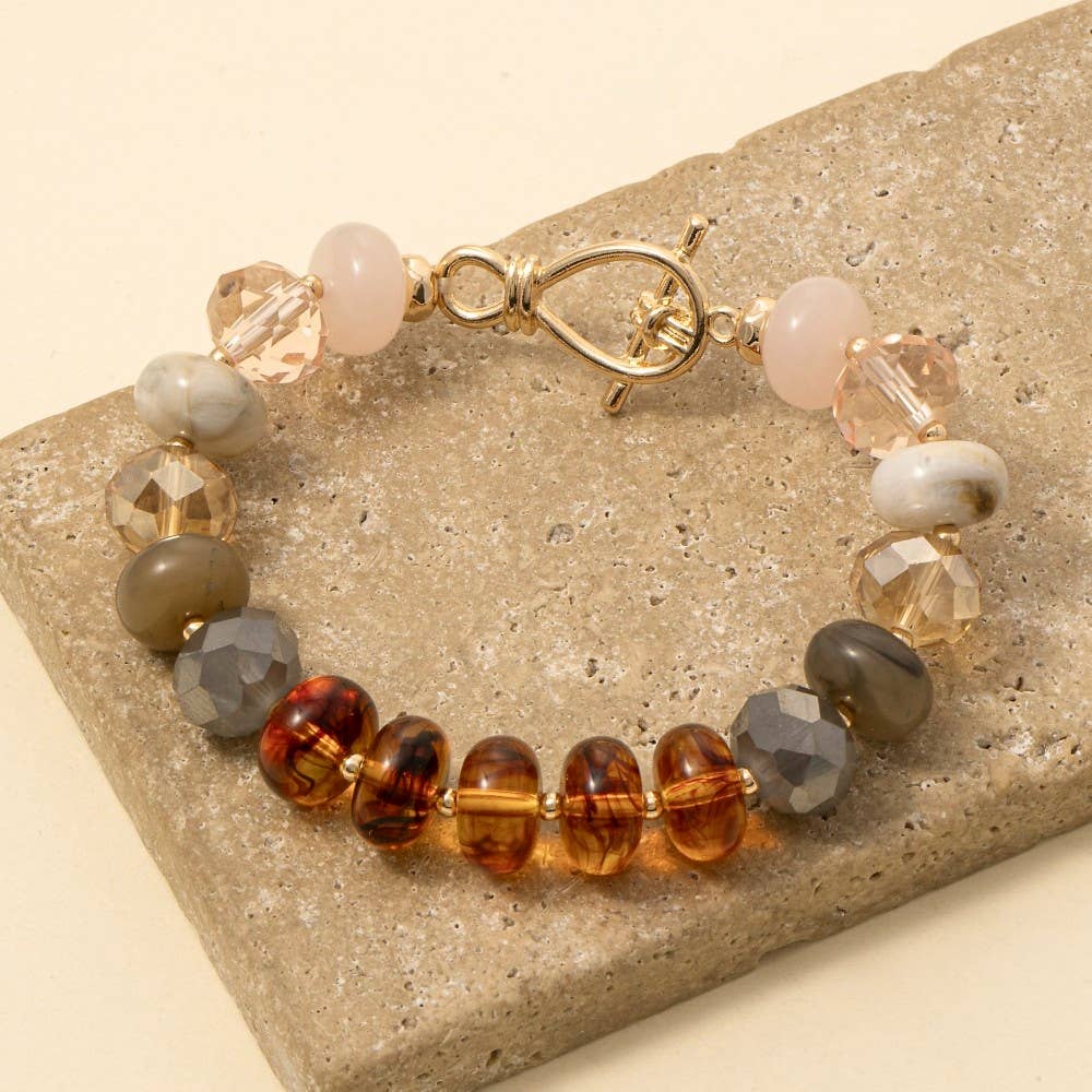 Mixed Faceted And Marble Resin Disc Beaded Toggle Bracelet