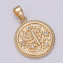 18K Gold Filled Zodiac Horoscope Sign Constellation Medallion Pendant Charm Textured Coin Decorative Edge for Necklace Jewelry Making | A-A1761-A-A1766: Libra
