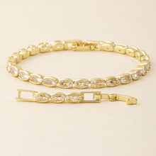 Oval Bezel Set Cz Line Tennis Bracelet: Gold