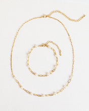 Gold Link Freshwater Pearl Station Chain Bracelet