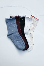 Mini Heart Ruffle Cotton Blend Socks: White/Silver