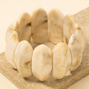 Large Oval Acetate Resin Elastic Bracelet - Tortoise