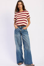 Fairway Stripe Boyfriend Tee - Wine Multi