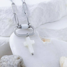 18K Gold PVD Stainless Steel Shell Cross Charm Bar Stainless - Silver