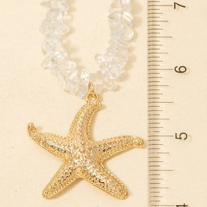 Starfish Pendant Clear Resin Beaded Necklace