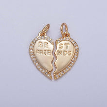 16K Gold Filled Best Friends Micro Paved Cubic Zirconia Breakable Heart Charm Bar