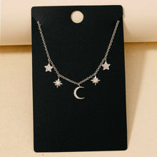 Gold Dipped Cz Pave Star And Moon Charms Chain Necklace - Gold