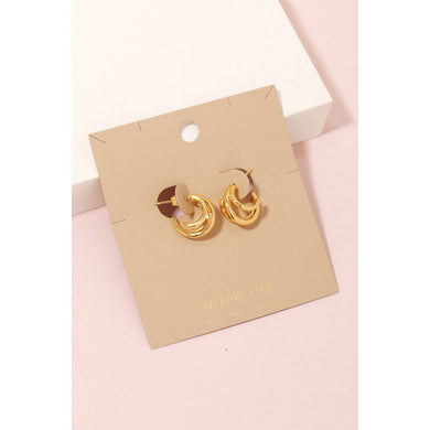 Mini Three Layered Hoop Earrings - Gold