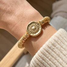 Engraved Sun Medallion Disc Stack Bracele - Silver