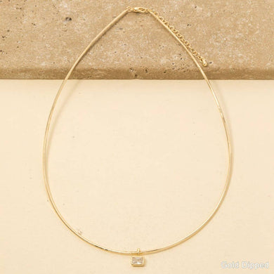 Gold Dipped Cz Baguette Pendant Choker Necklace - Gold