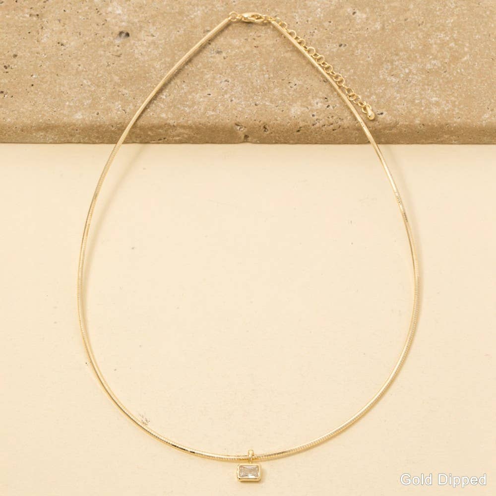 Gold Dipped Cz Baguette Pendant Choker Necklace - Gold