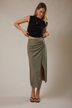 Sienna Wrap Midi Skirt with Metal Detail - Olive