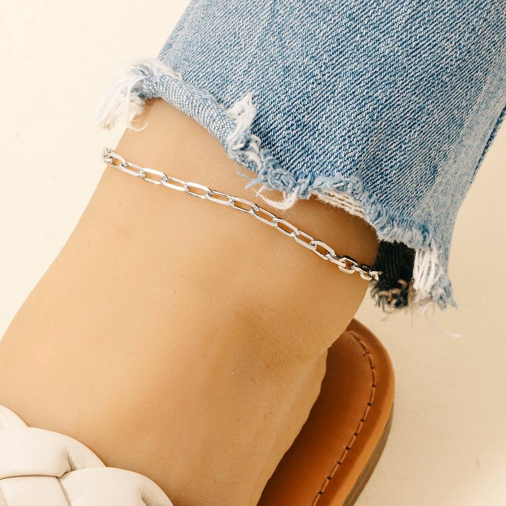 Rectangle Chain Link Anklet - Silver