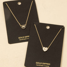 Gold Dipped Enamel Ribbon Bow Heart Pendant Necklace - Black