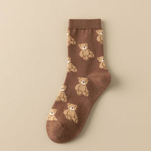 Cute Simple Brown Bear Pattern Crew Socks