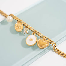 18K Gold PVD Stainless Steel White Enamel Charm Bar with Shell: Stainless Steel Silver
