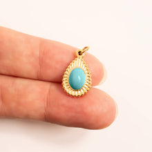 18K Gold PVD Stainless Steel Turquoise Tear Drop Charm Bar - Stainless Steel Silver
