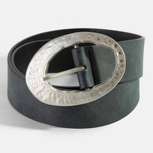 Hammered Oval Buckle Vegan Leather Belt - Medium Brown with Gold Buckle