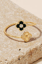 Double Clover Cz Metallic Open Band Ring - Gold/Black