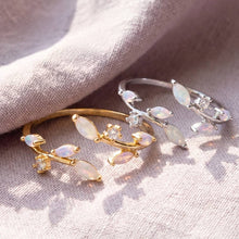 Rhodium Dipped Marquise Opal And Cz Ring: Gold