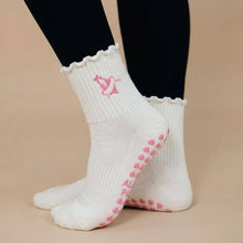 Pink Bikini on Ruffle Cream Pilates Grip Sock Heart Grips