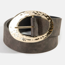 Hammered Oval Buckle Vegan Leather Belt - Black with Silver Buckle