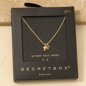 Secret Box Gold Dipped Cz Cross Pendant Necklace - Silver
