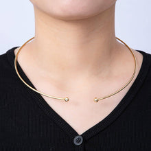 16K Gold Filled 2mm Minimalist Torque Cuff Collar Necklace with open beaded ball | WA-04155